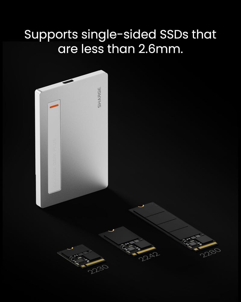 SHARGE Disk Plus SSD Enclosure 10Gbps M.2 NVMe, 0.24" Ultra Slim Aluminum Enclosure with Built-in Cable USB C 3.2 Gen2 Support Size 2230/2242/2280 M Key SSDs (SSD not Included) - Image 5